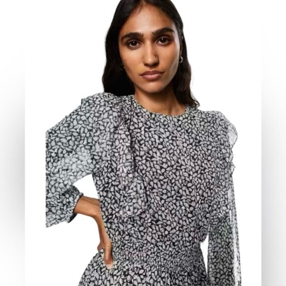 Mango - Women's Printed Long Sleeve Short Dress - Black/White. Size: 2 (US). NWT - Picture 9 of 12